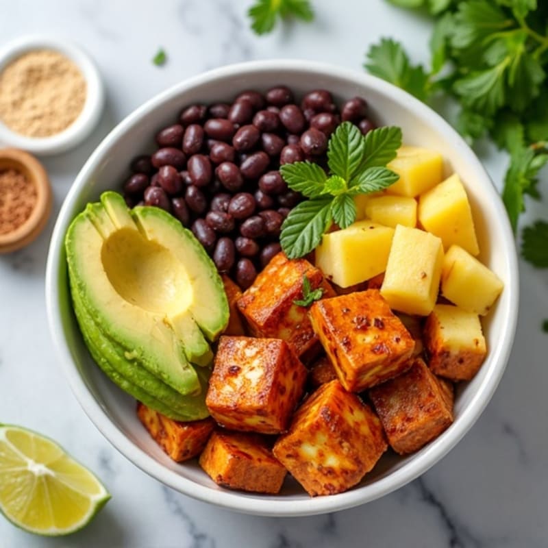 Roasted Jackfruit Pineapple Chili Bowls with Creamy Avocado