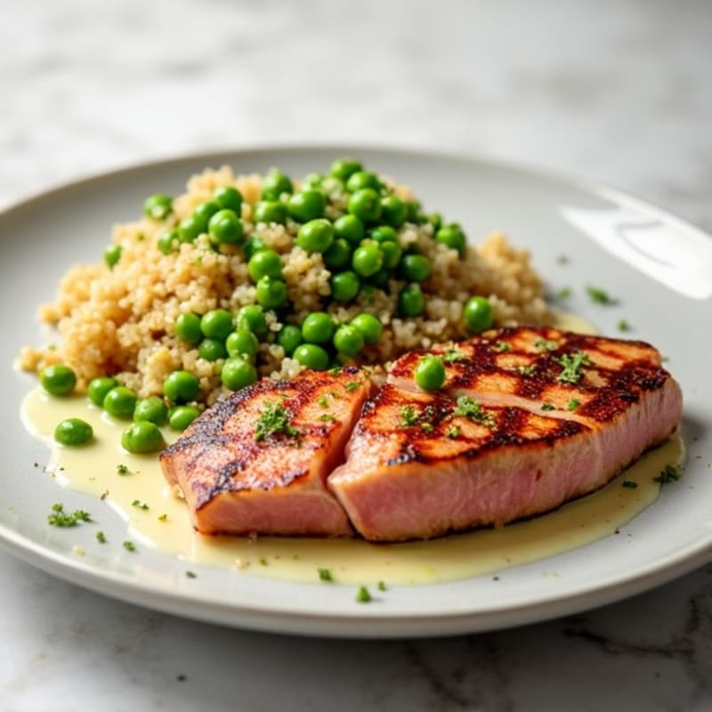 Seared Tuna Steak with Edamame and Quinoa Salad