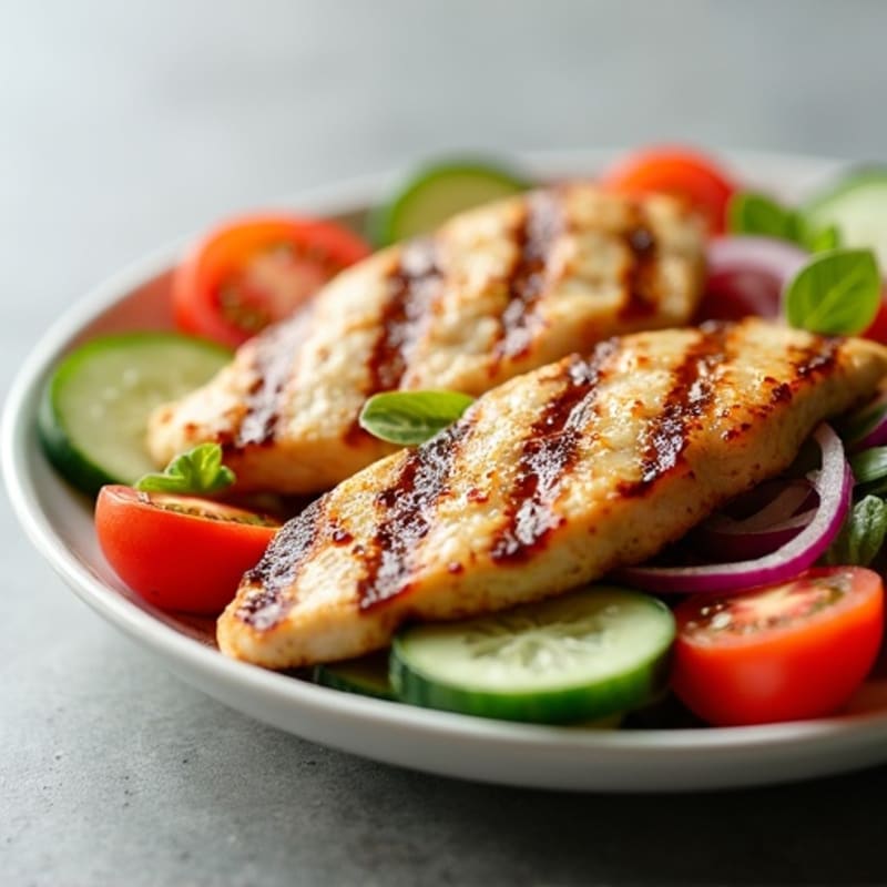 Grilled Chicken Breast with Fresh Tomato Cucumber Salad