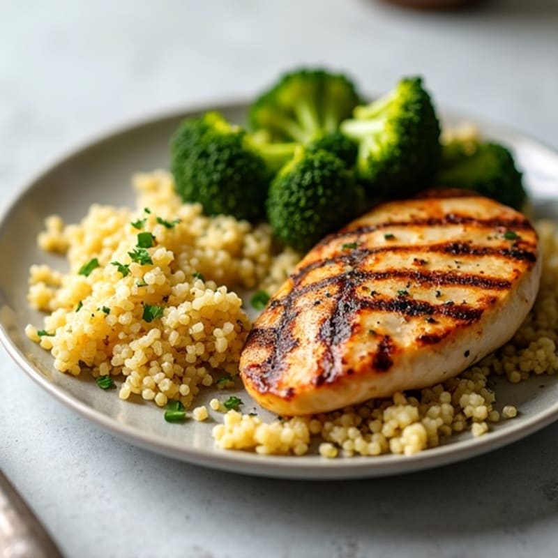Grilled Chicken Breast with Quinoa and Roasted Broccoli