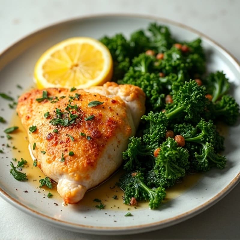 Crispy Lemon Herb Baked Chicken with Roasted Greens
