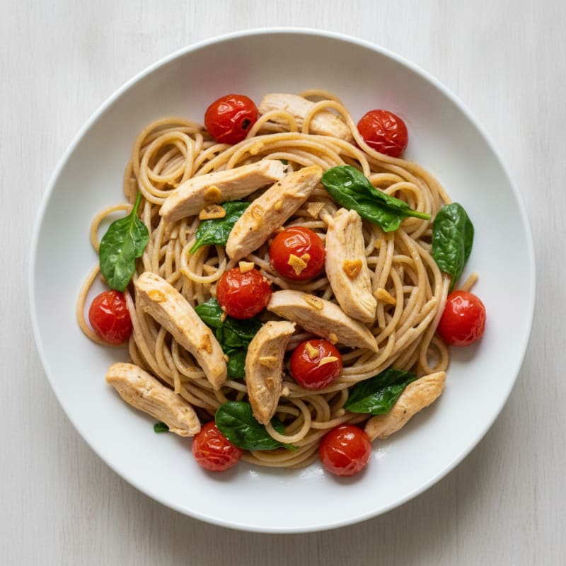 Chicken Spaghetti with Roasted Cherry Tomatoes