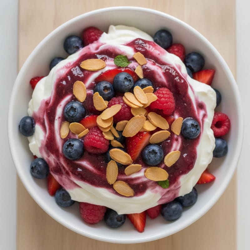 Greek Yogurt Protein Parfait with Mixed Berries and Almonds