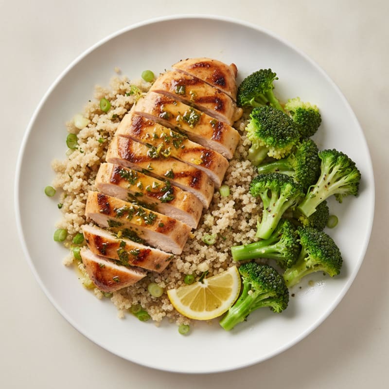 Grilled Chicken Breast with Quinoa and Steamed Broccoli