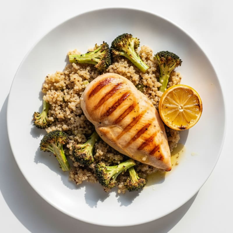 Grilled Chicken Breast with Quinoa and Roasted Broccoli