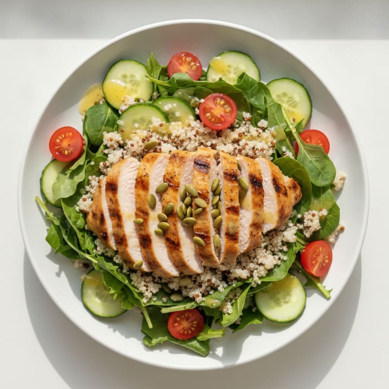 Grilled Turkey Breast Salad with Mixed Greens and Quinoa