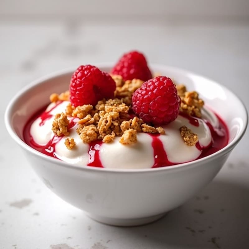 Creamy Greek Yogurt Bowl with Fresh Raspberries and Crunchy Granola