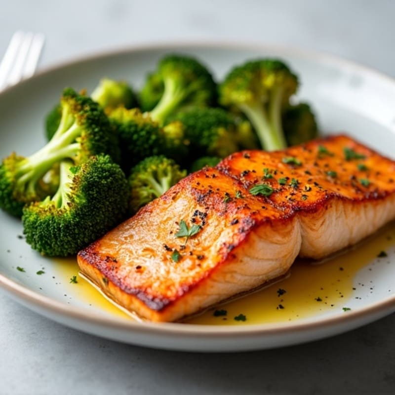 Crispy Pan-Seared Salmon with Lemon-Garlic Roasted Broccoli