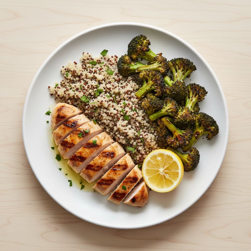Grilled Chicken Breast with Quinoa and Roasted Broccoli