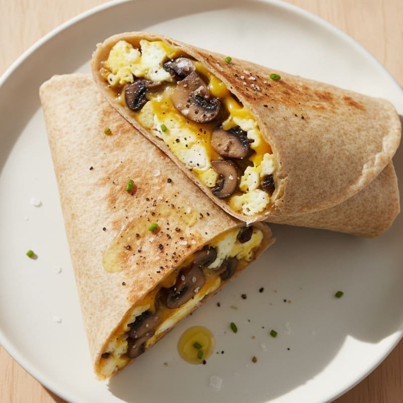 High-Protein Mushroom and Cheese Breakfast Wrap