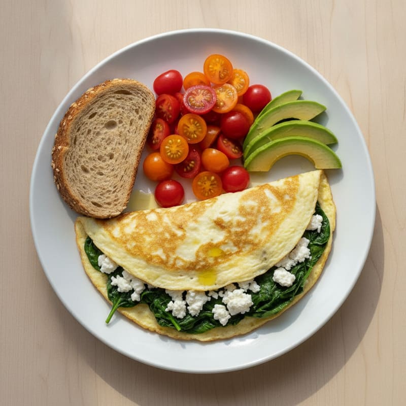 Egg White Spinach Omelet with Cottage Cheese and Fresh Tomatoes