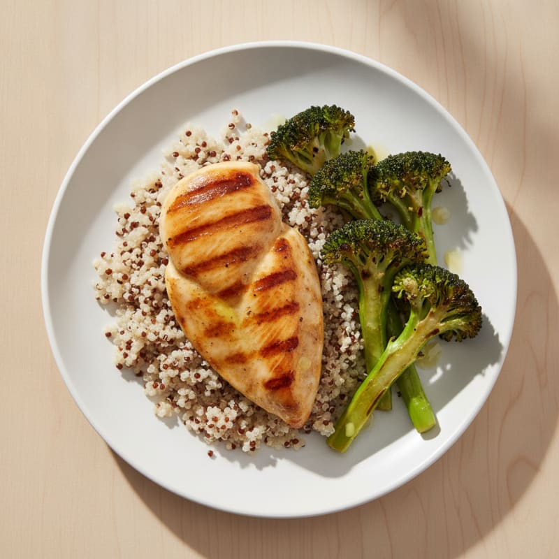 Grilled Chicken Breast with Quinoa and Roasted Broccoli