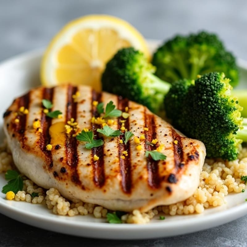 Grilled Chicken Breast with Quinoa and Roasted Broccoli