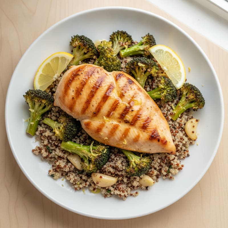 Grilled Chicken Breast with Roasted Broccoli and Quinoa
