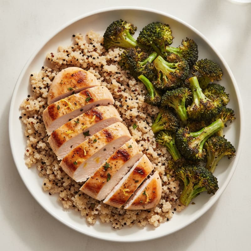 Grilled Chicken Breast with Roasted Broccoli and Quinoa