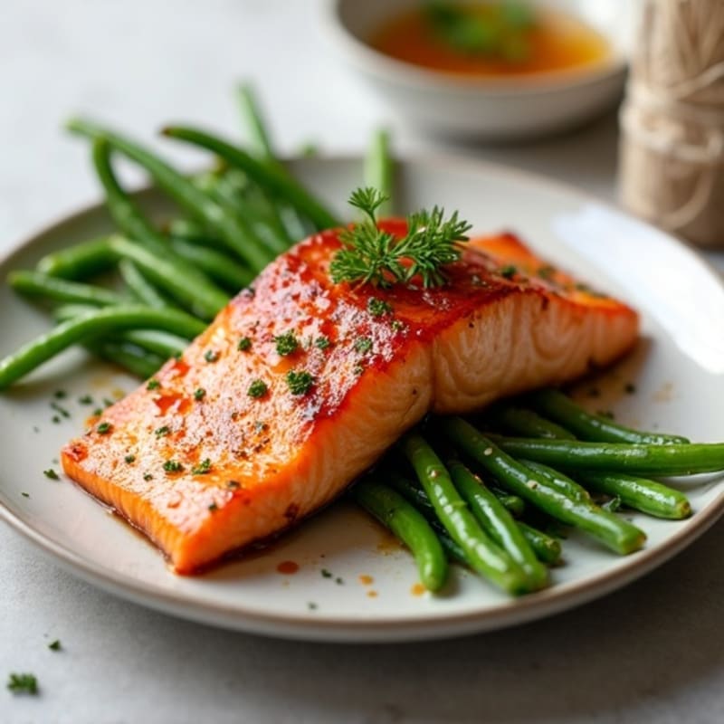 Baked Teriyaki Glazed Salmon with Roasted Green Beans