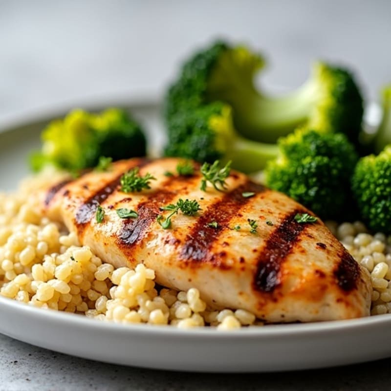 Grilled Chicken Breast with Quinoa and Roasted Broccoli