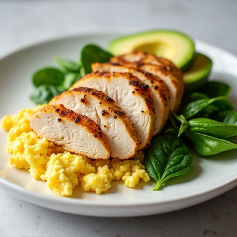 Egg White Scramble with Spinach and Grilled Turkey Breast