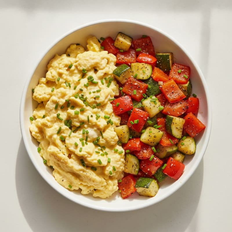 Hearty Scrambled Eggs with Roasted Vegetables