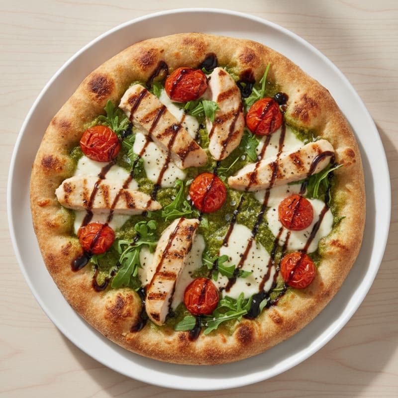 Chicken Pesto Flatbread with Roasted Tomatoes