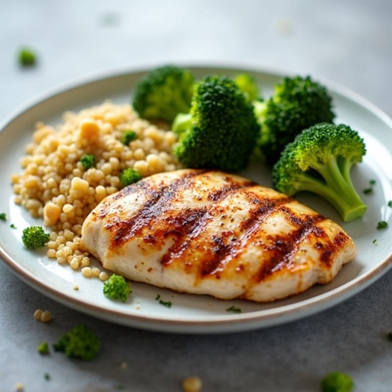 Grilled Chicken Breast with Roasted Broccoli and Quinoa