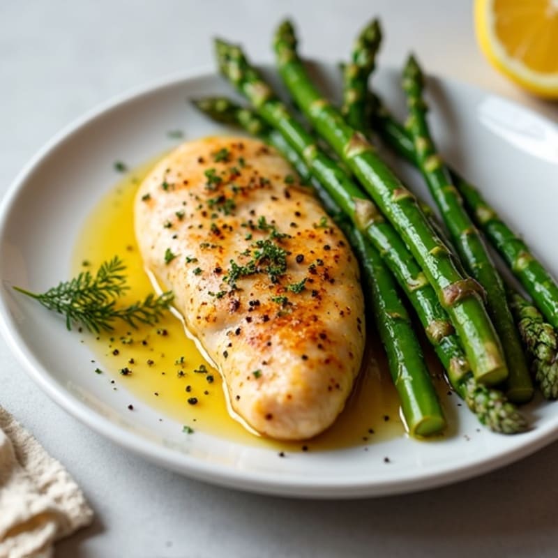 Lemon Garlic Pan-Seared Chicken with Roasted Asparagus