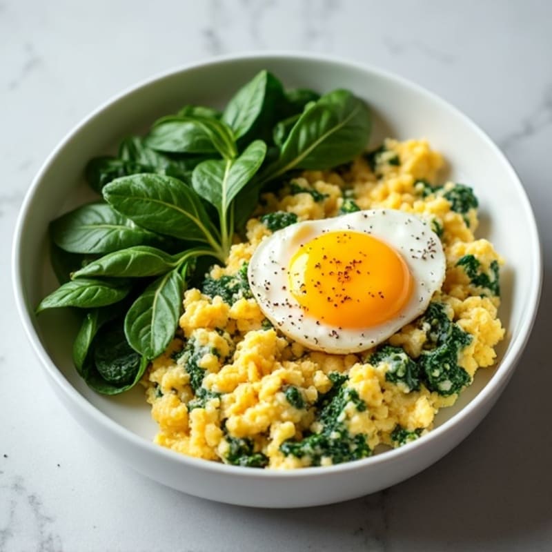 Fluffy Egg and Spinach Scramble with Cottage Cheese