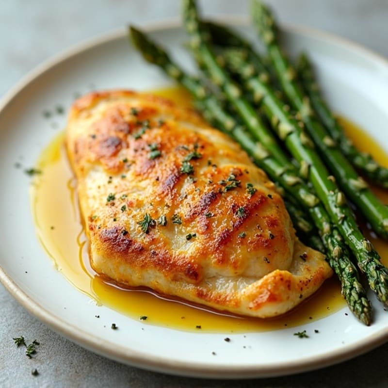 Lemon Garlic Pan-Seared Chicken with Roasted Asparagus