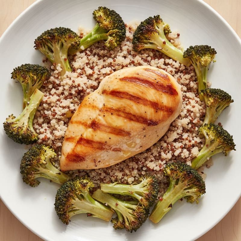 Grilled Chicken Breast with Quinoa and Roasted Broccoli