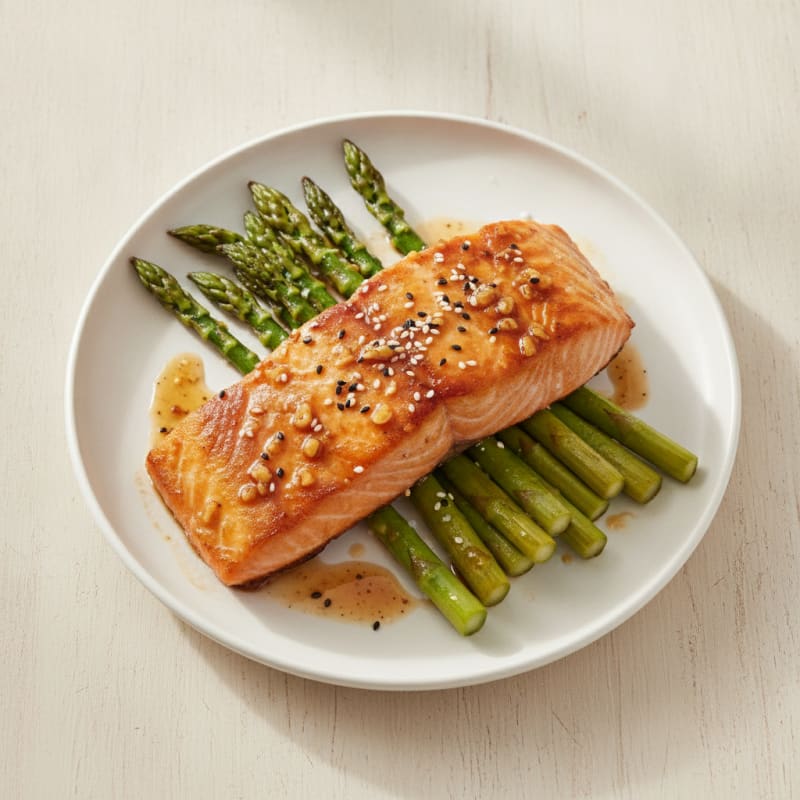Pan-Seared Teriyaki Glazed Salmon with Asparagus