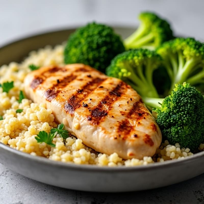 Grilled Chicken Breast with Quinoa and Roasted Broccoli