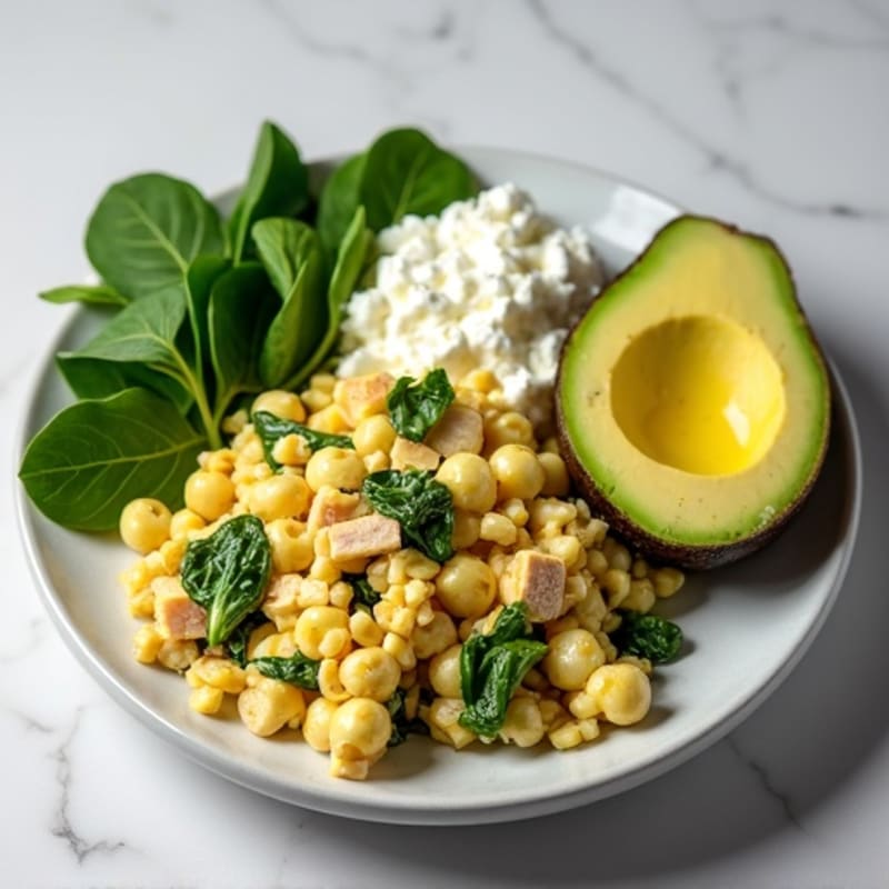 Egg White and Turkey Spinach Scramble with Cottage Cheese