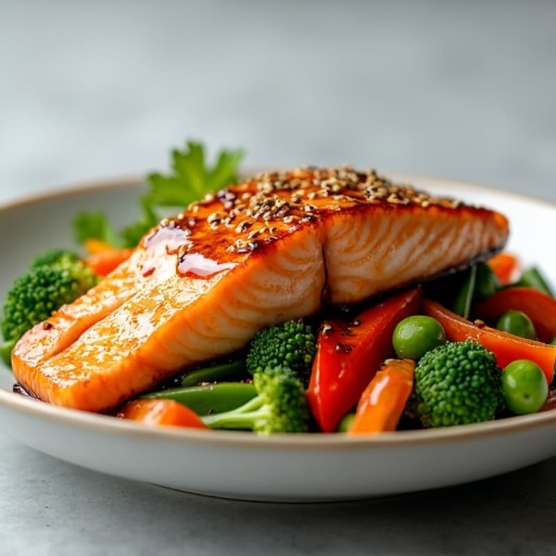 Honey-Ginger Glazed Salmon with Sesame Vegetables