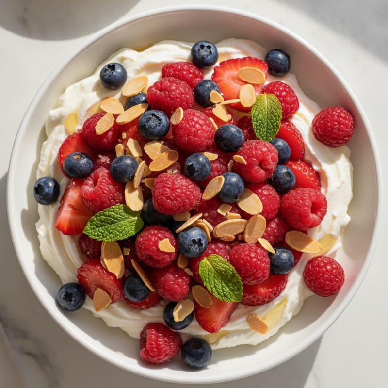 Creamy Greek Yogurt Protein Bowl with Mixed Berries and Almonds