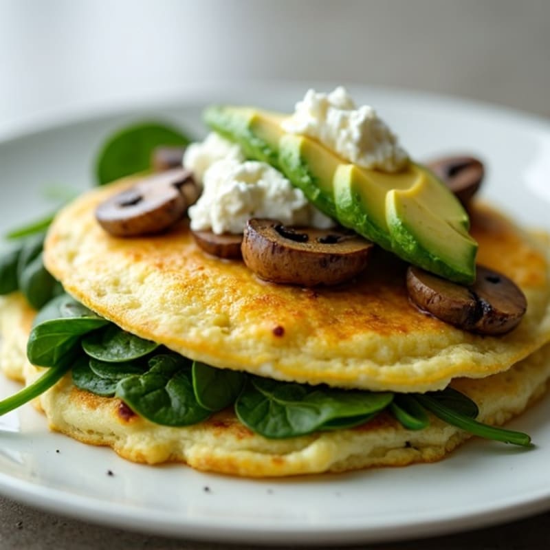Egg White Spinach Omelet with Cottage Cheese and Sautéed Mushrooms