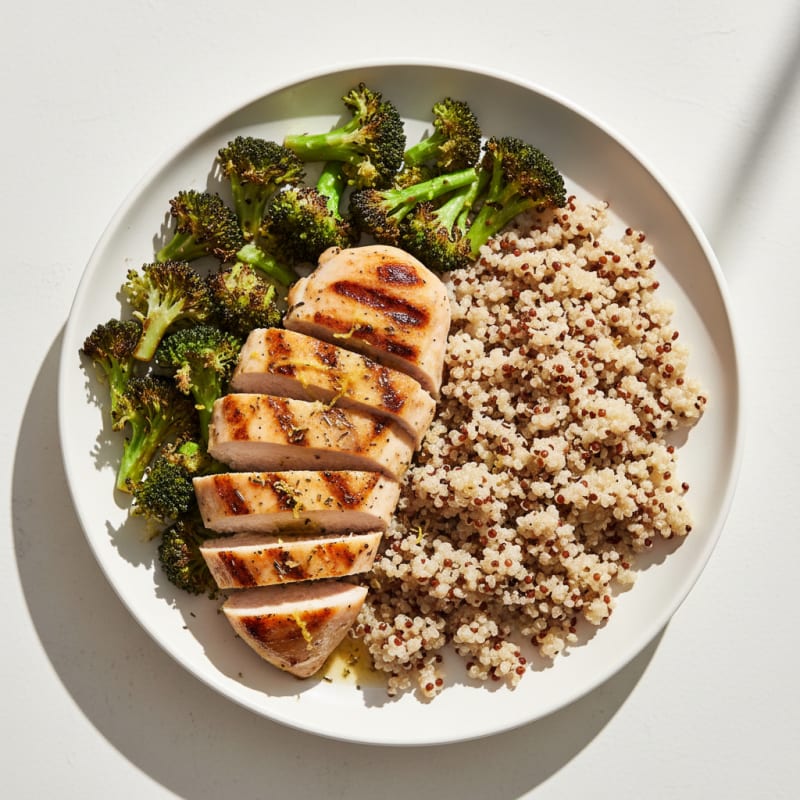 Grilled Chicken Breast with Roasted Broccoli and Quinoa