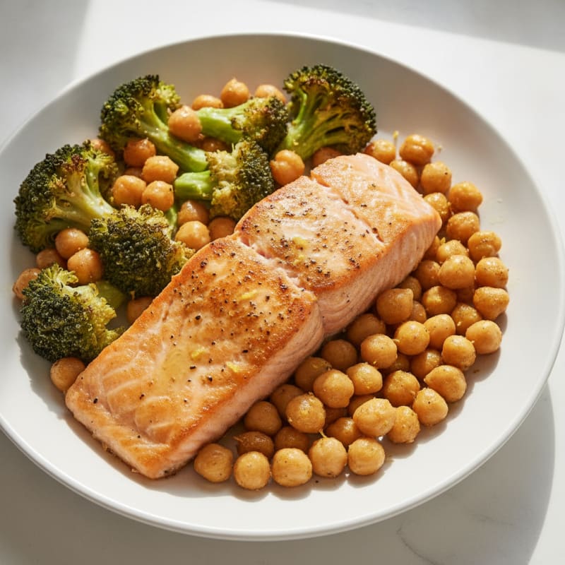 Seared Salmon with Roasted Broccoli and Chickpeas