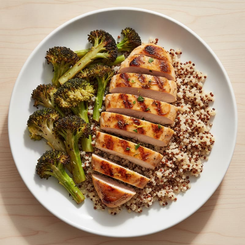 Grilled Chicken Breast with Quinoa and Roasted Broccoli