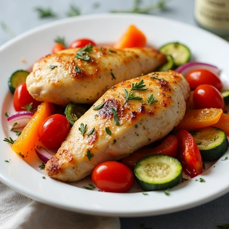 Herb-Roasted Sheet Pan Chicken with Rainbow Vegetables
