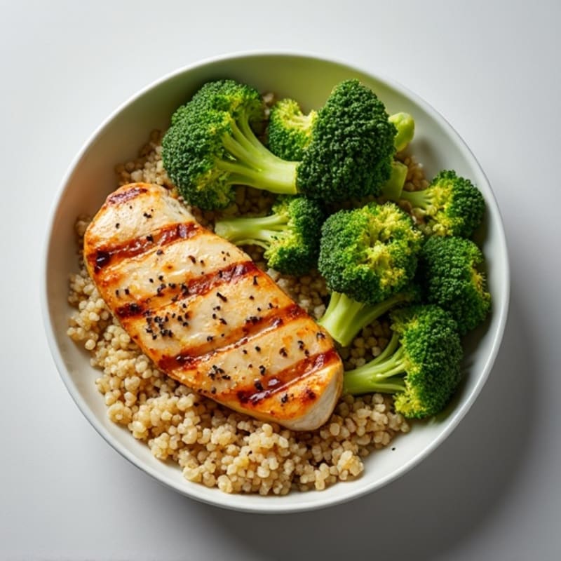 Grilled Chicken and Quinoa Bowl with Roasted Broccoli
