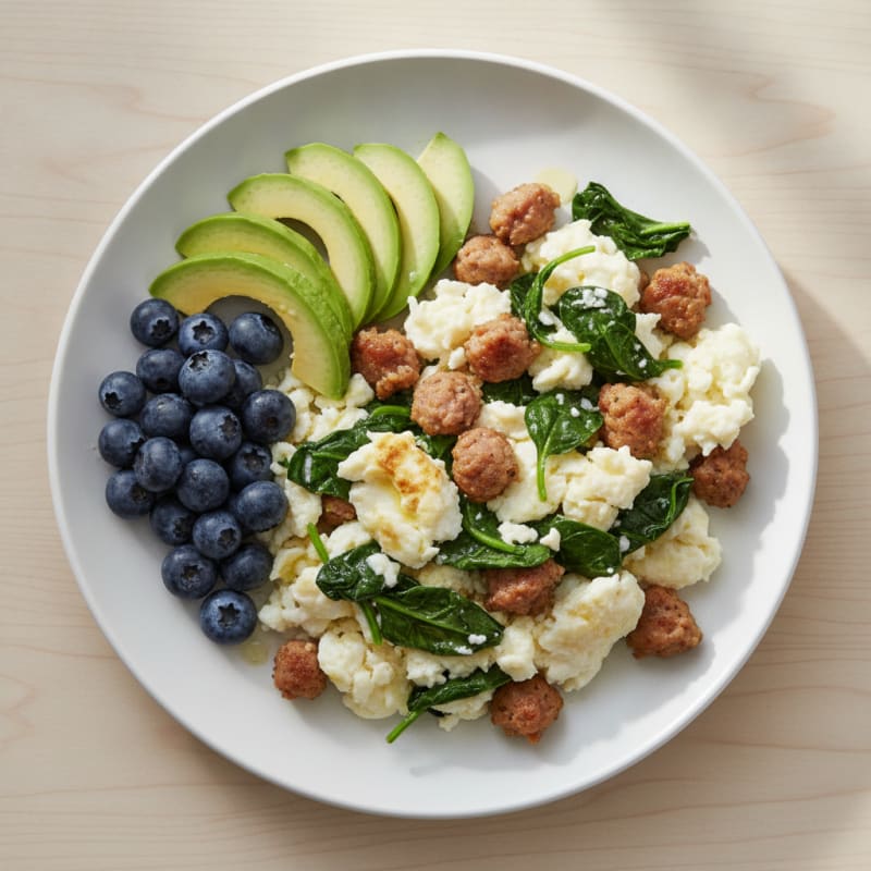 Egg White Scramble with Spinach and Turkey Sausage
