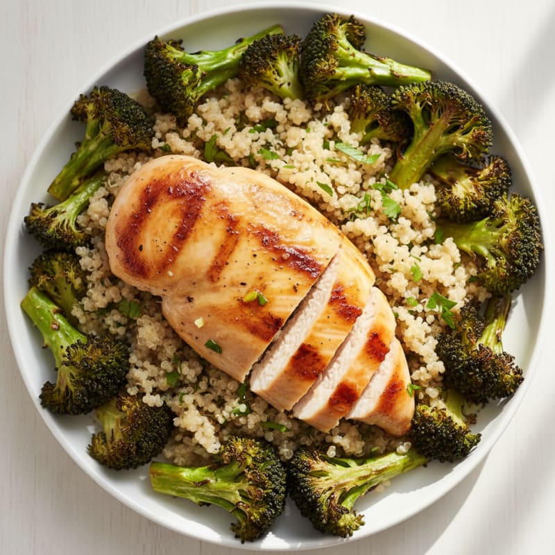 Grilled Chicken Breast with Quinoa and Roasted Broccoli