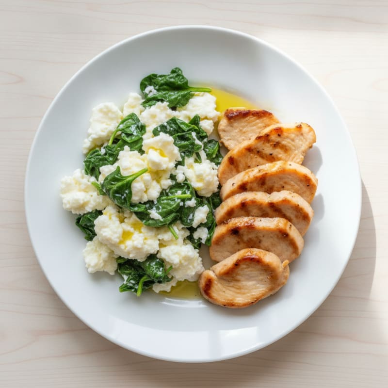 Egg White Spinach Scramble with Grilled Turkey Slices