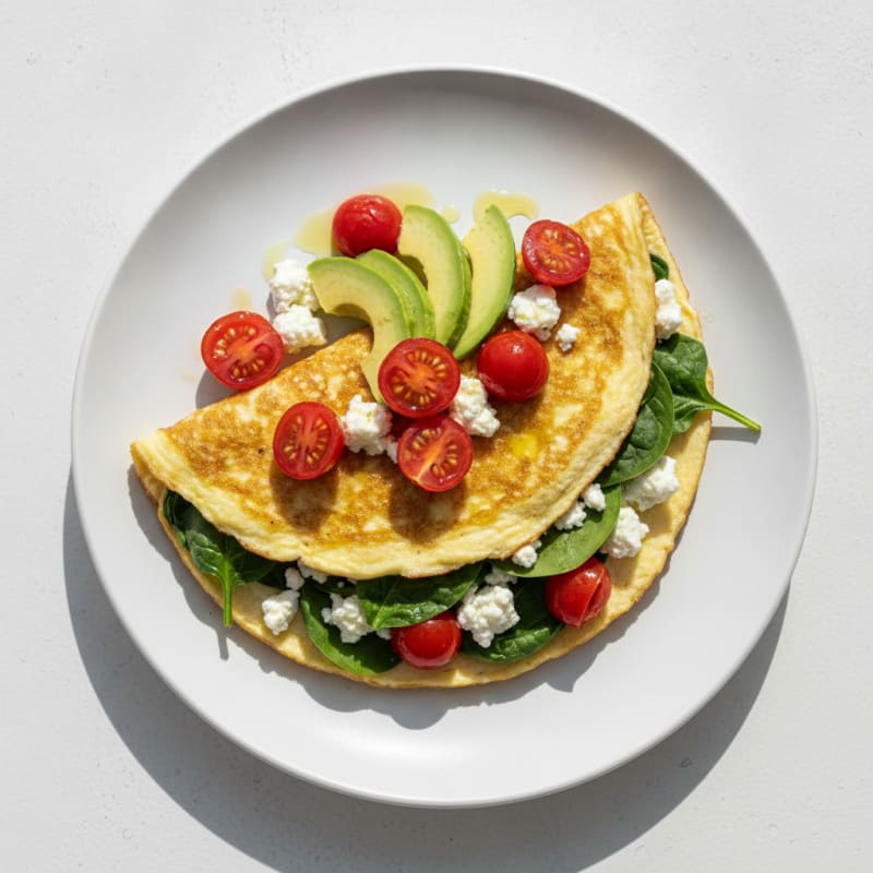 Egg White Spinach Omelet with Cottage Cheese and Cherry Tomatoes