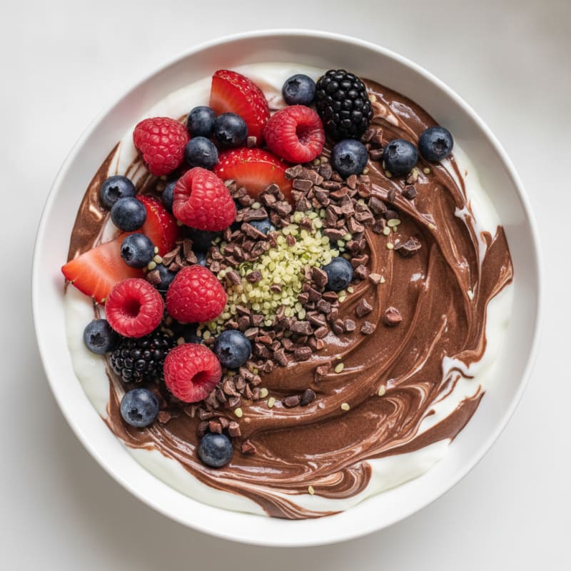 Silky Greek Yogurt Bowl with Chocolate Protein and Mixed Berries