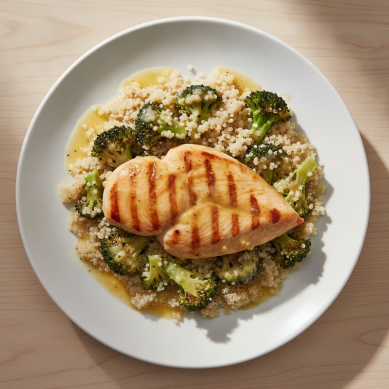 Grilled Chicken Breast and Quinoa Salad with Roasted Broccoli