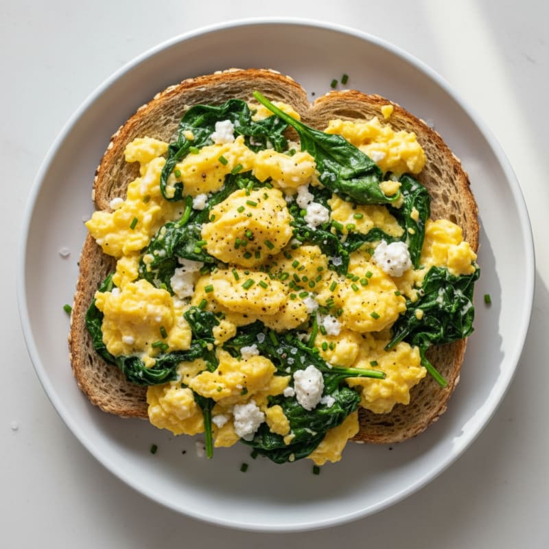 Scrambled Eggs with Cottage Cheese and Spinach