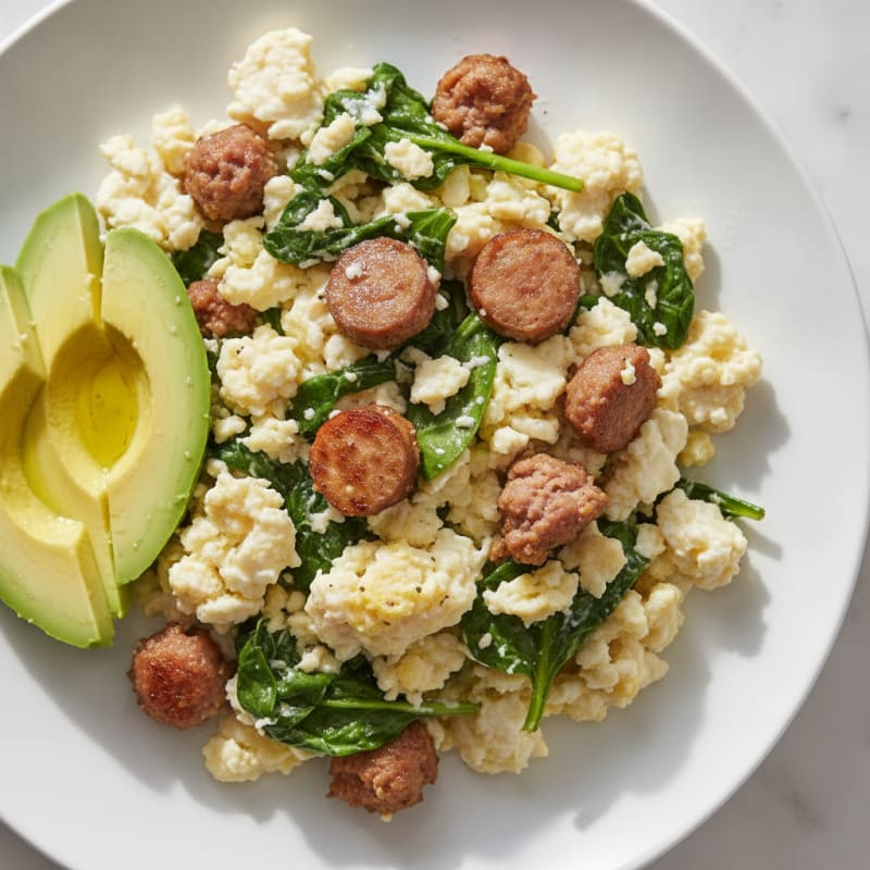 Egg White Scramble with Turkey Sausage and Spinach
