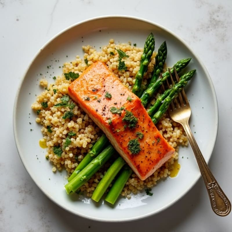 Seared Salmon with Herb Quinoa and Roasted Asparagus