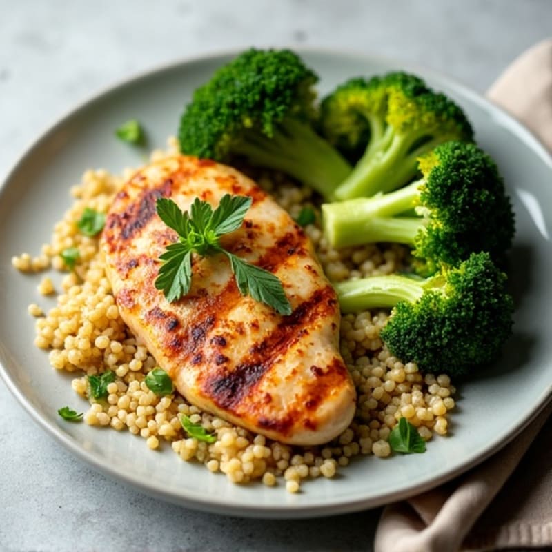 Grilled Chicken Breast with Roasted Broccoli and Quinoa